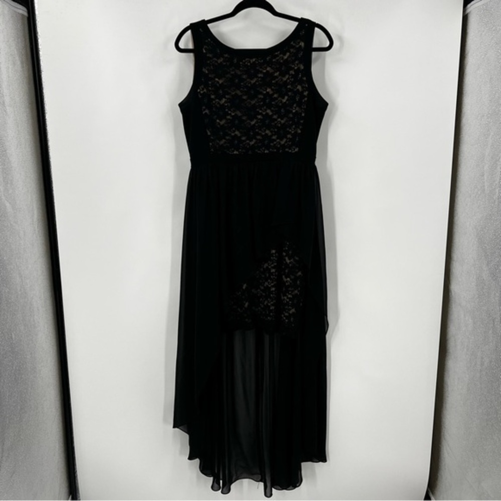 R&M Richard’s Elegant Black Lace Hi Low Evening‎ Cocktail Wedding Guest Dress 10